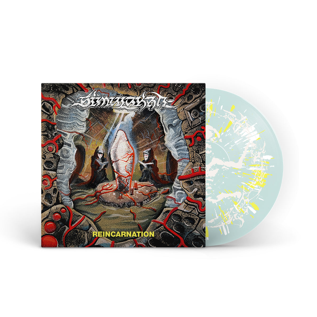 SIMULAKRA "Reincarnation" 12" TRANSPARENT LIGHT BLUE W WHITE AND YELLOW SPLATTER