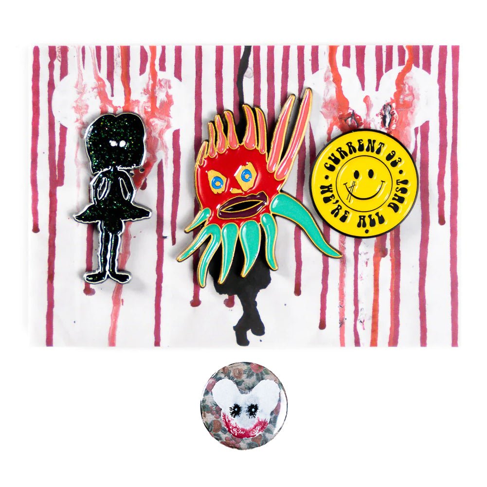 CURRENT 93 "Hallucinate Spins: Channel 1" Enamel Pin Set + Free Button Bundle - Evil Greed