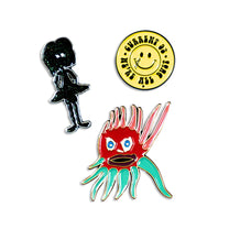 CURRENT 93 "Hallucinate Spins: Channel 1" Enamel Pin Set + Free Button Bundle - Evil Greed